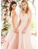 Beaded Pleated Ballet Pink Chiffon Bridesmaid Dress